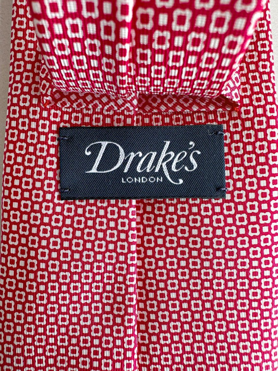 Drake's Pink White Floral Silk Tie - Imagen 7