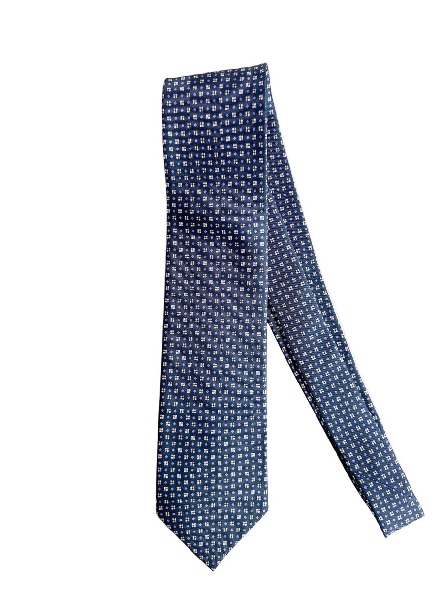Drake's Navy Silk Tie With Purple Diamond Dot Print - Imagen 3