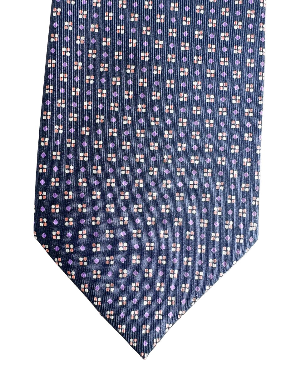 Drake's Navy Silk Tie With Purple Diamond Dot Print - Imagen 4