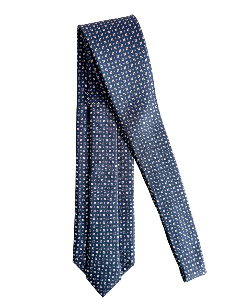 Drake's Navy Silk Tie With Purple Diamond Dot Print - Imagen 5