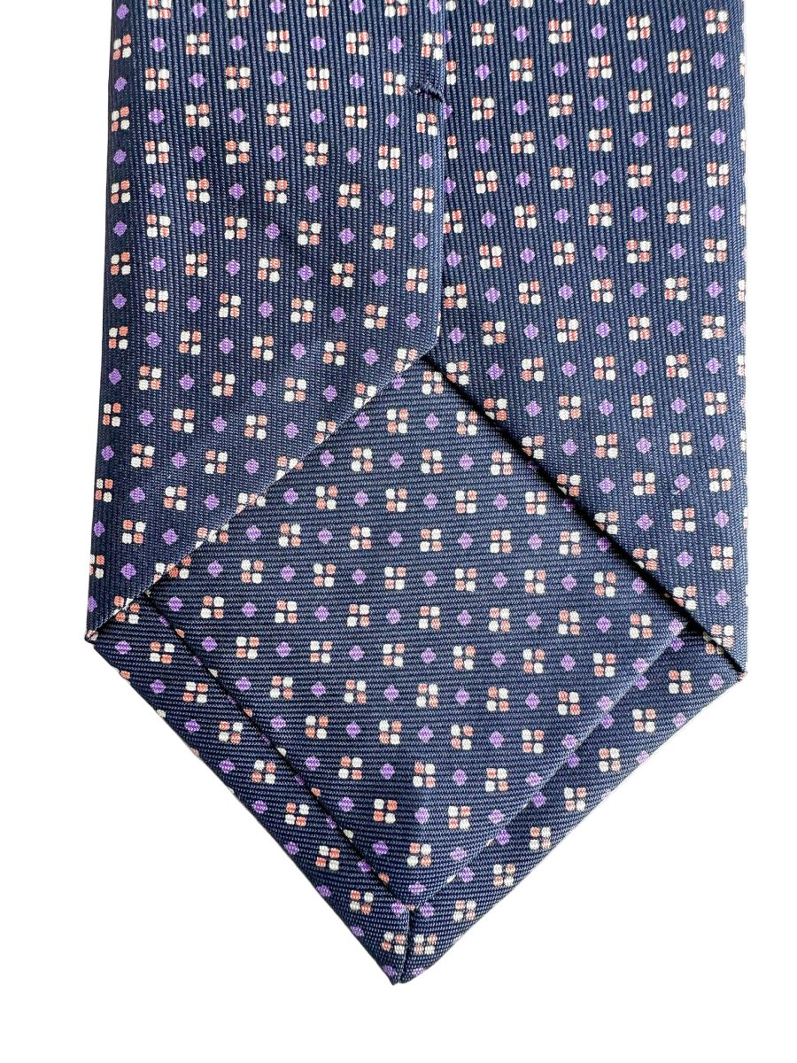 Drake's Navy Silk Tie With Purple Diamond Dot Print - Imagen 6