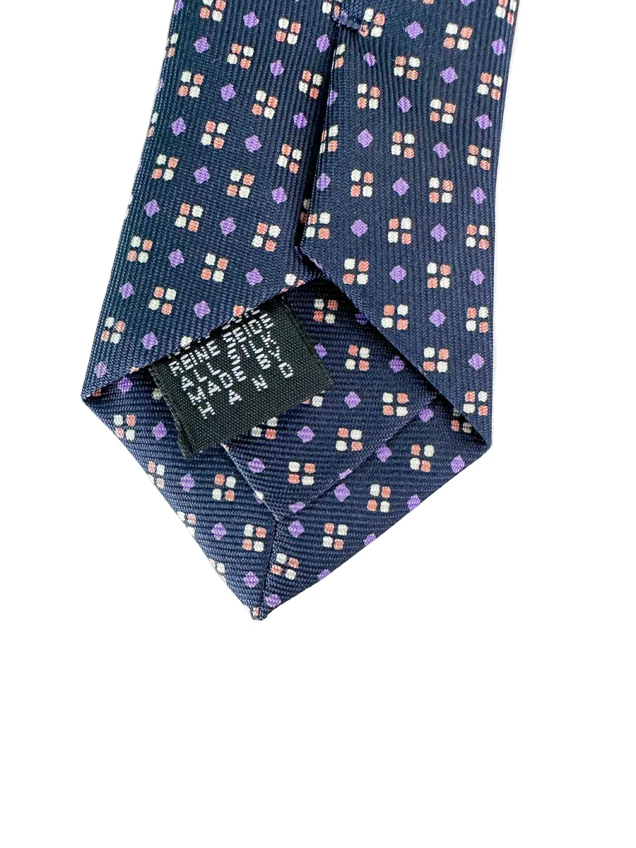 Drake's Navy Silk Tie With Purple Diamond Dot Print - Imagen 8