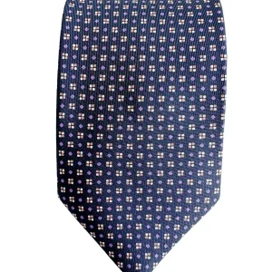 Drake's Navy Silk Tie With Purple Diamond Dot Print