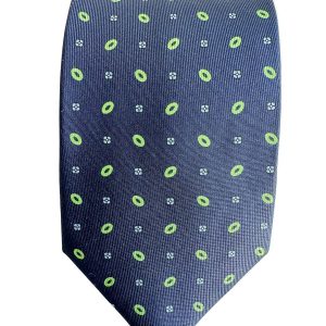 Drake's Navy Silk Tie Green Blue Floral Circle Print