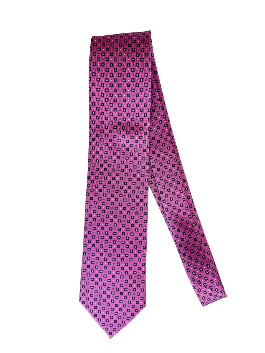 Drake's Pink Navy Diamond Geometric Print Silk Tie - Imagen 3