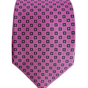 Drake's Pink Navy Diamond Geometric Print Silk Tie