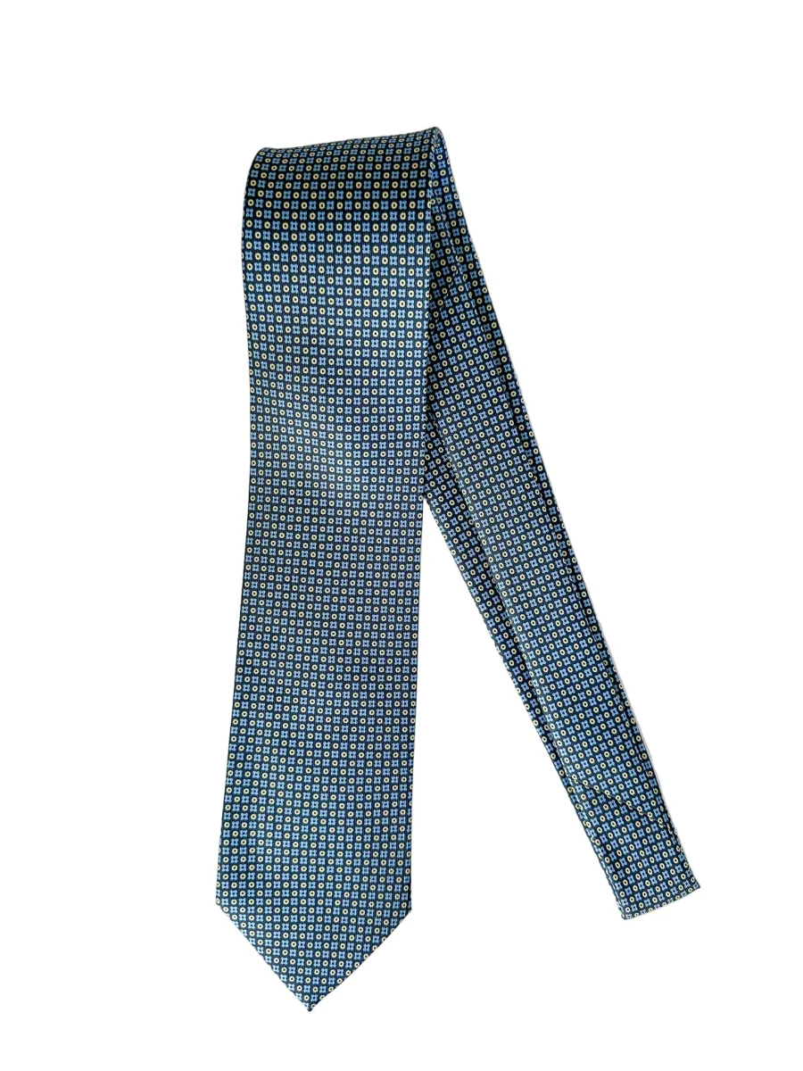 Drake's Geometric Navy Tie With Mustard Blue Floral - Imagen 4