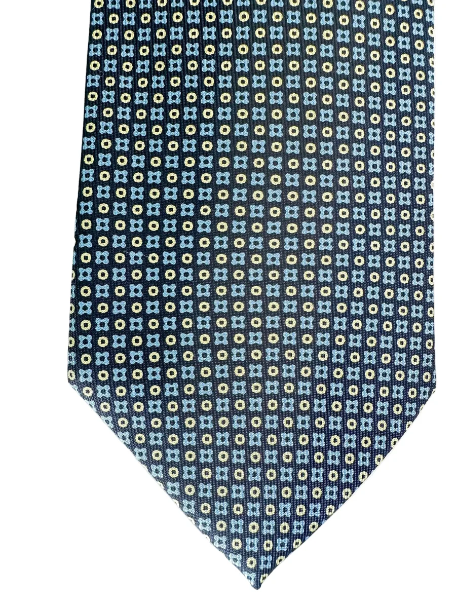 Drake's Geometric Navy Tie With Mustard Blue Floral - Imagen 5