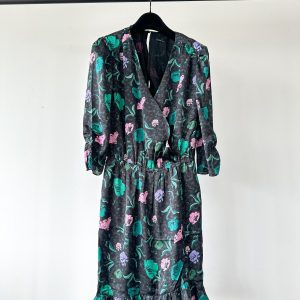 IKKS Floral Print Ruffle Detail Wrap Style Satin Dress