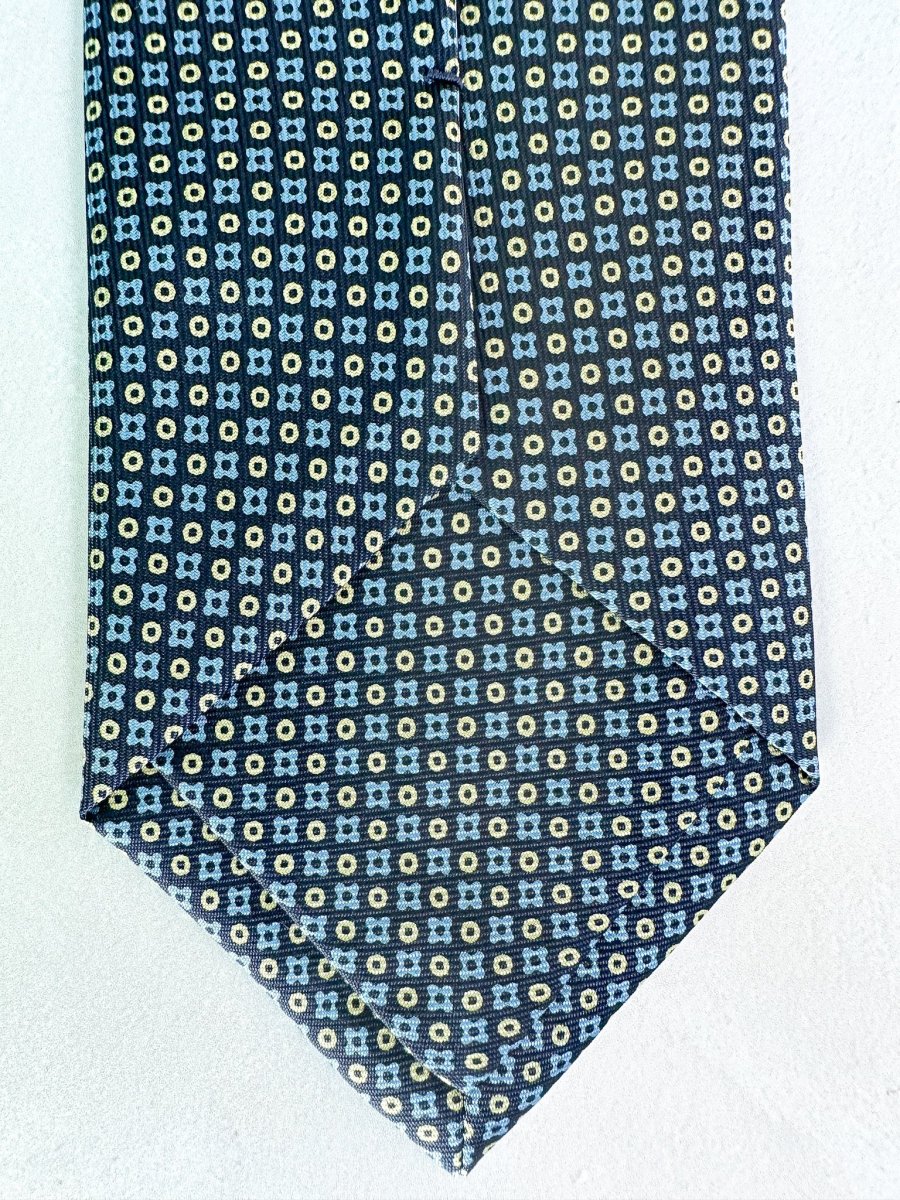 Drake's Geometric Navy Tie With Mustard Blue Floral - Imagen 6