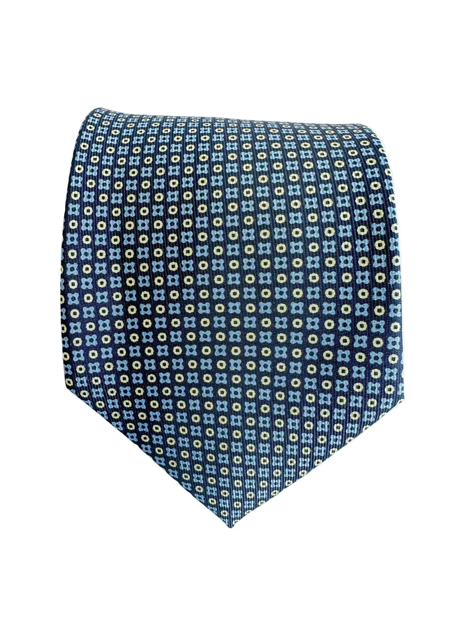 Drake's Geometric Navy Tie With Mustard Blue Floral - Imagen 3