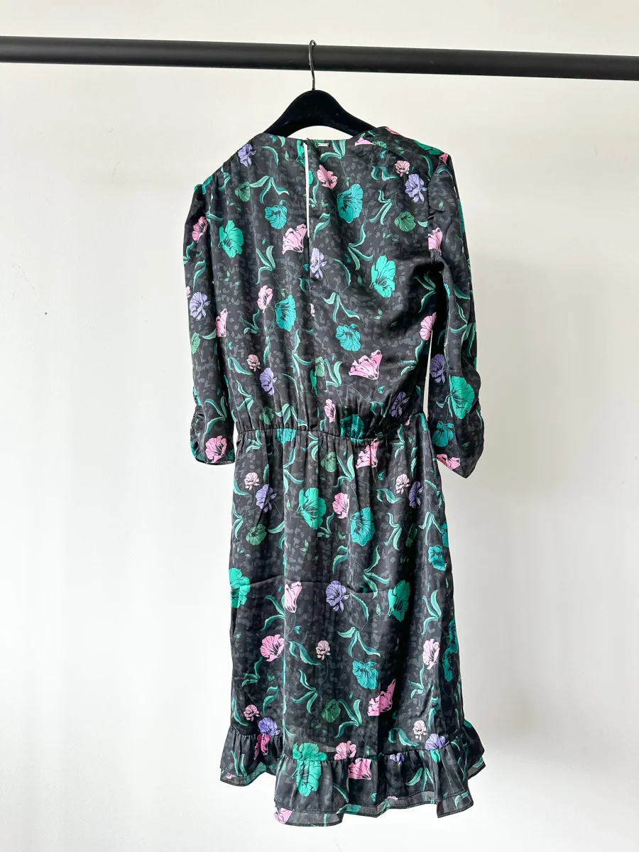 IKKS Floral Print Ruffle Detail Wrap Style Satin Dress - Imagen 7