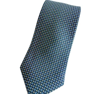Drake's Geometric Navy Tie With Mustard Blue Floral