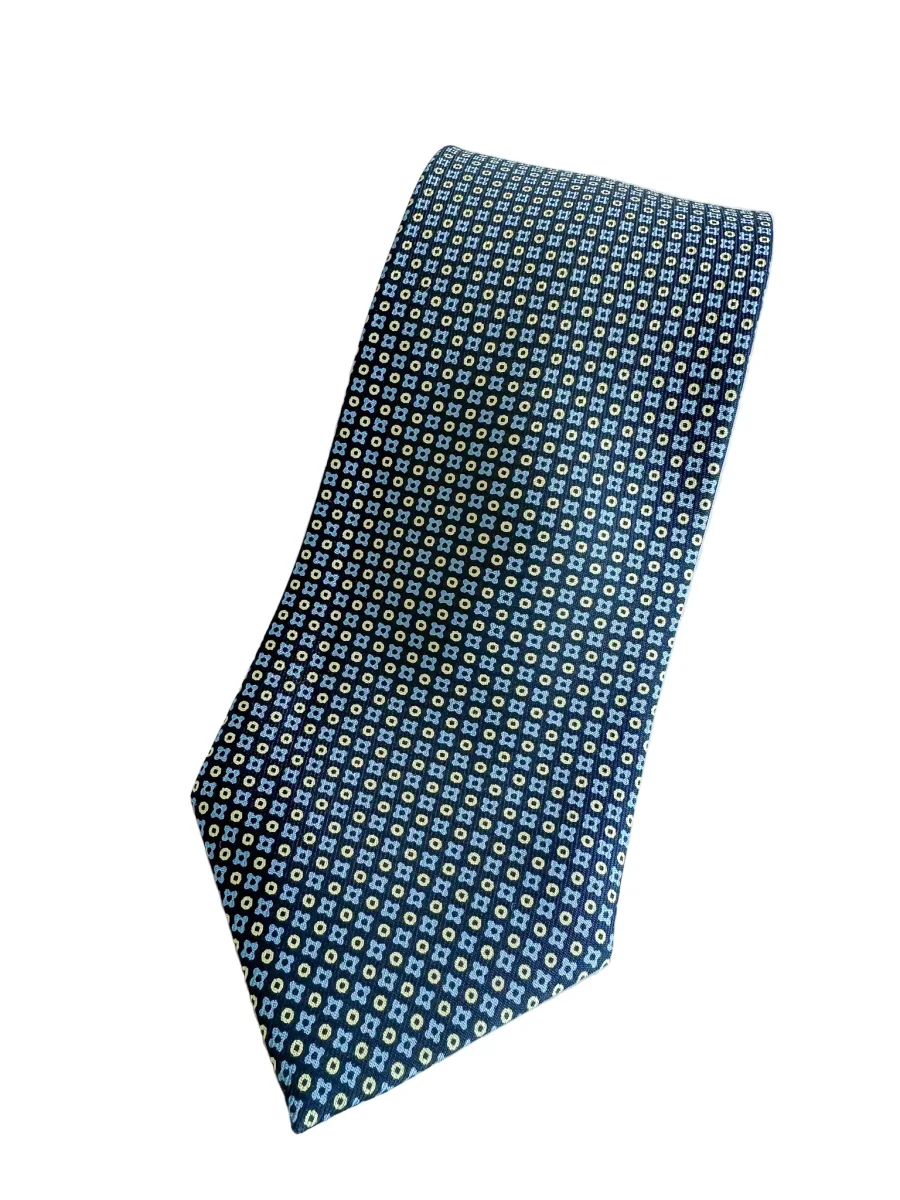 Drake's Geometric Navy Tie With Mustard Blue Floral - Imagen 2