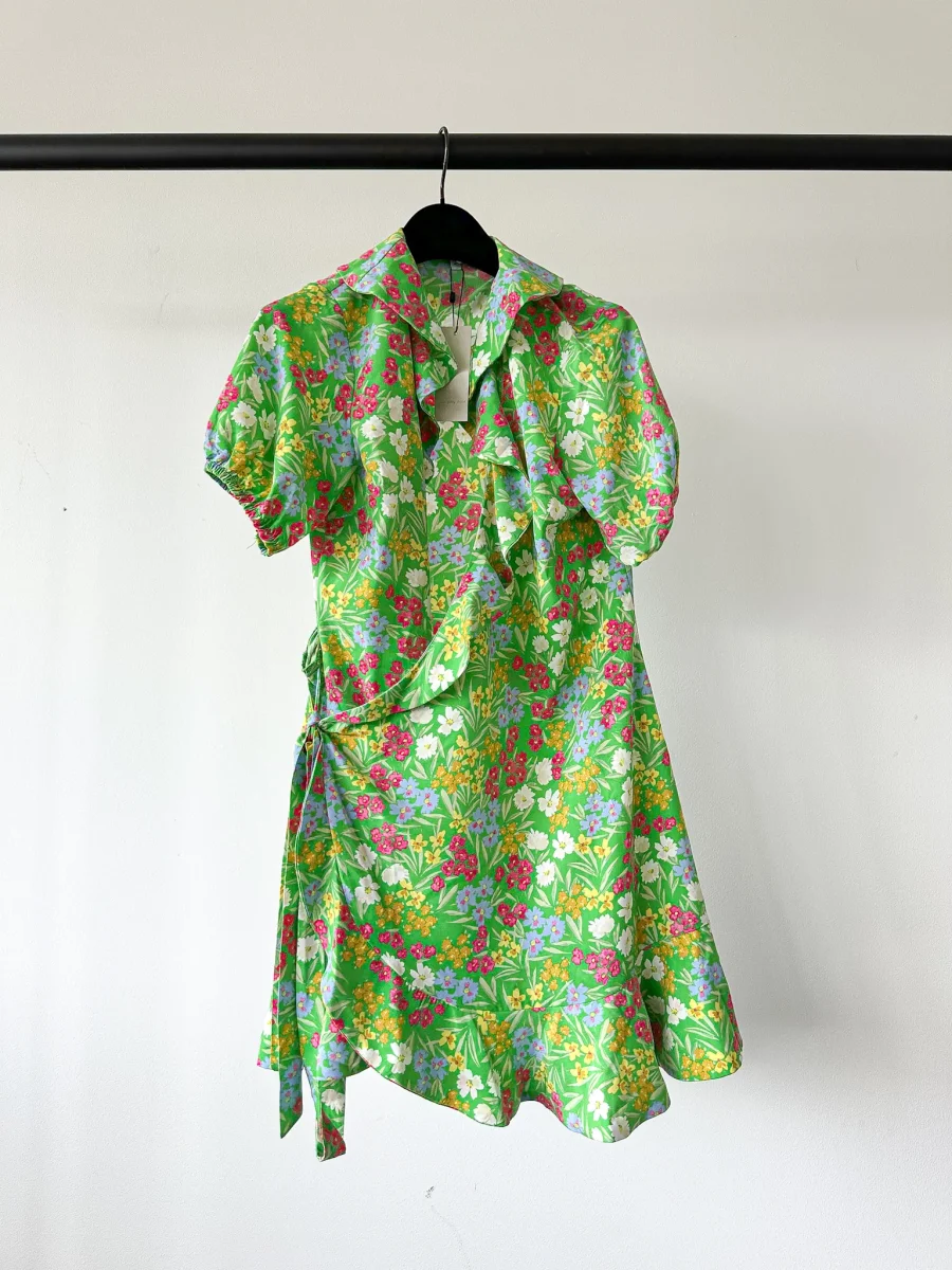 Never Fully Dressed Green Floral Wrap Style Forget Me Not Mini Dress - Imagen 2