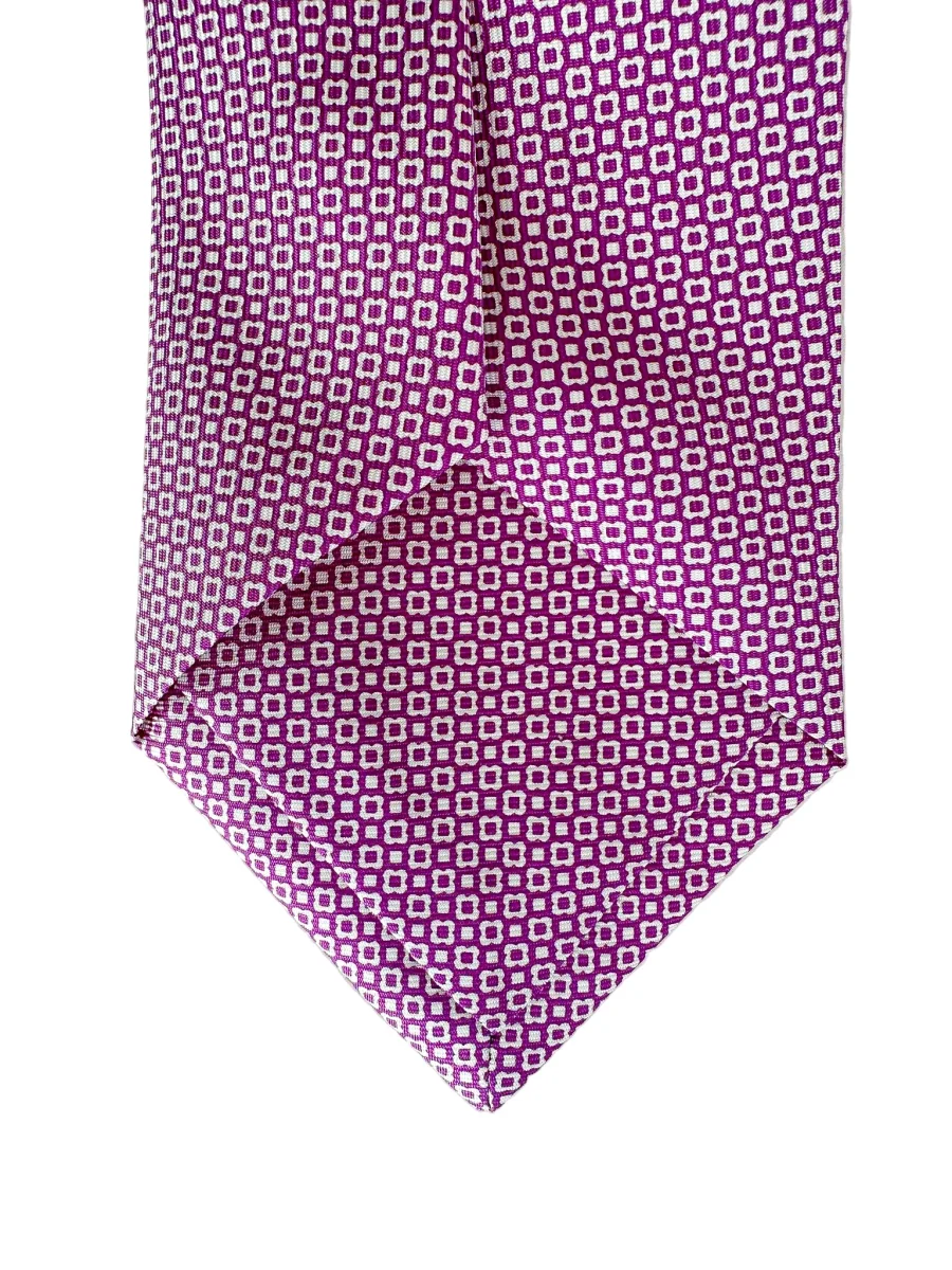 Drake's Purple White Floral Silk Tie - Imagen 5