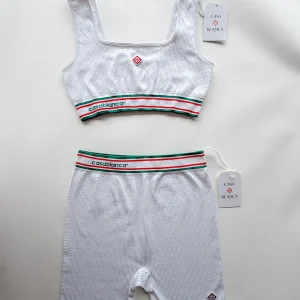 Casablanca White Sports Logo Detail Ribbed Seamless Top + Shorts Set