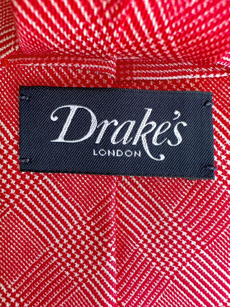 Drake's Pink Checked Silk Tie - Imagen 6