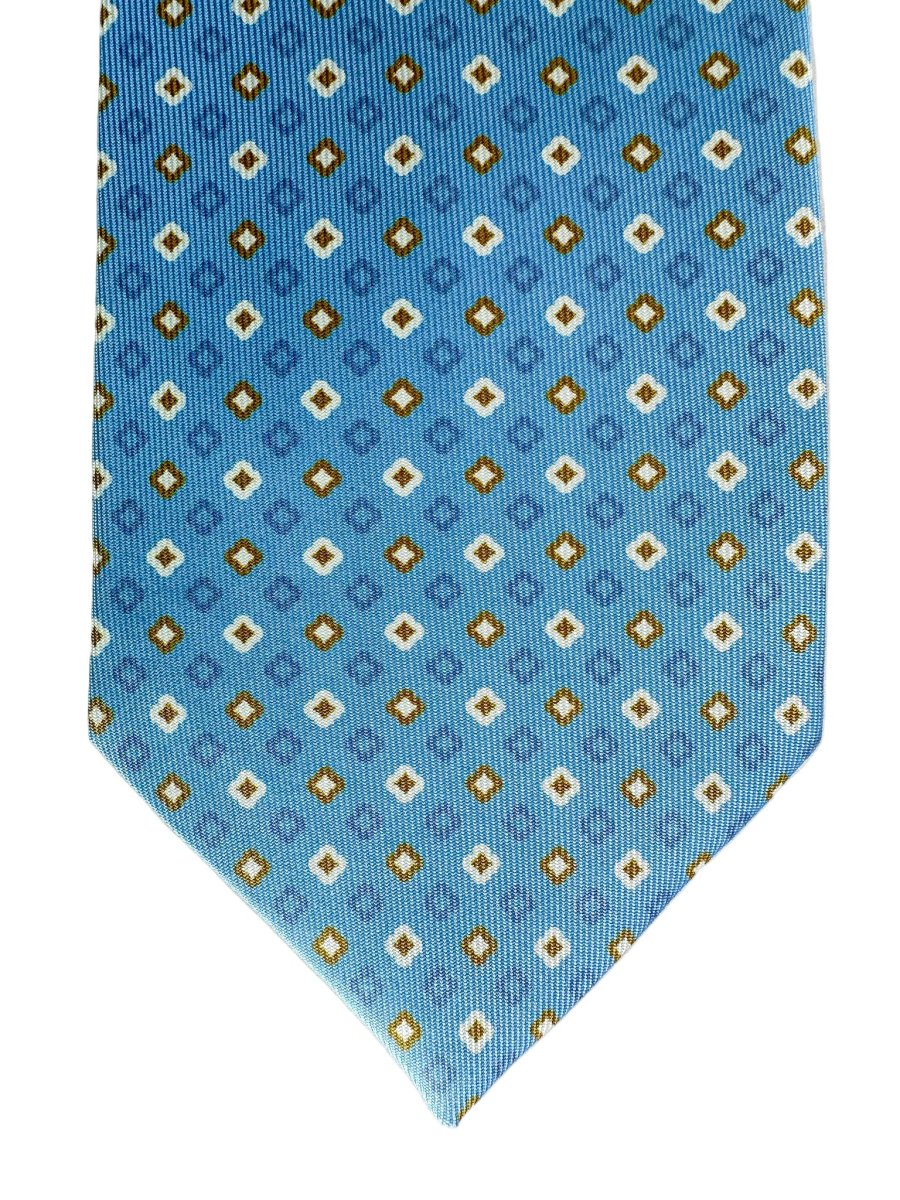 Drake's Light Blue Mustard Diamond Print Silk Tie - Imagen 4