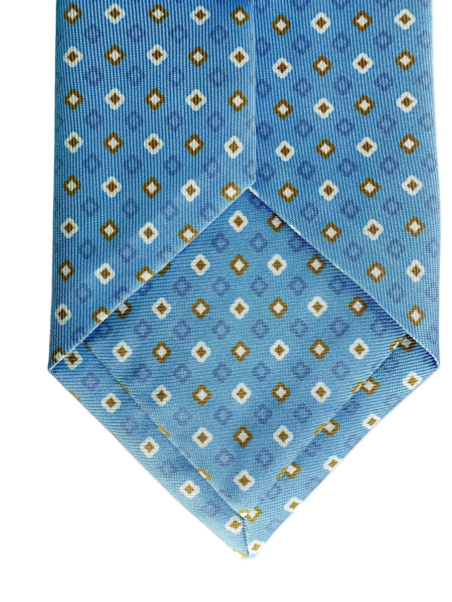 Drake's Light Blue Mustard Diamond Print Silk Tie - Imagen 5