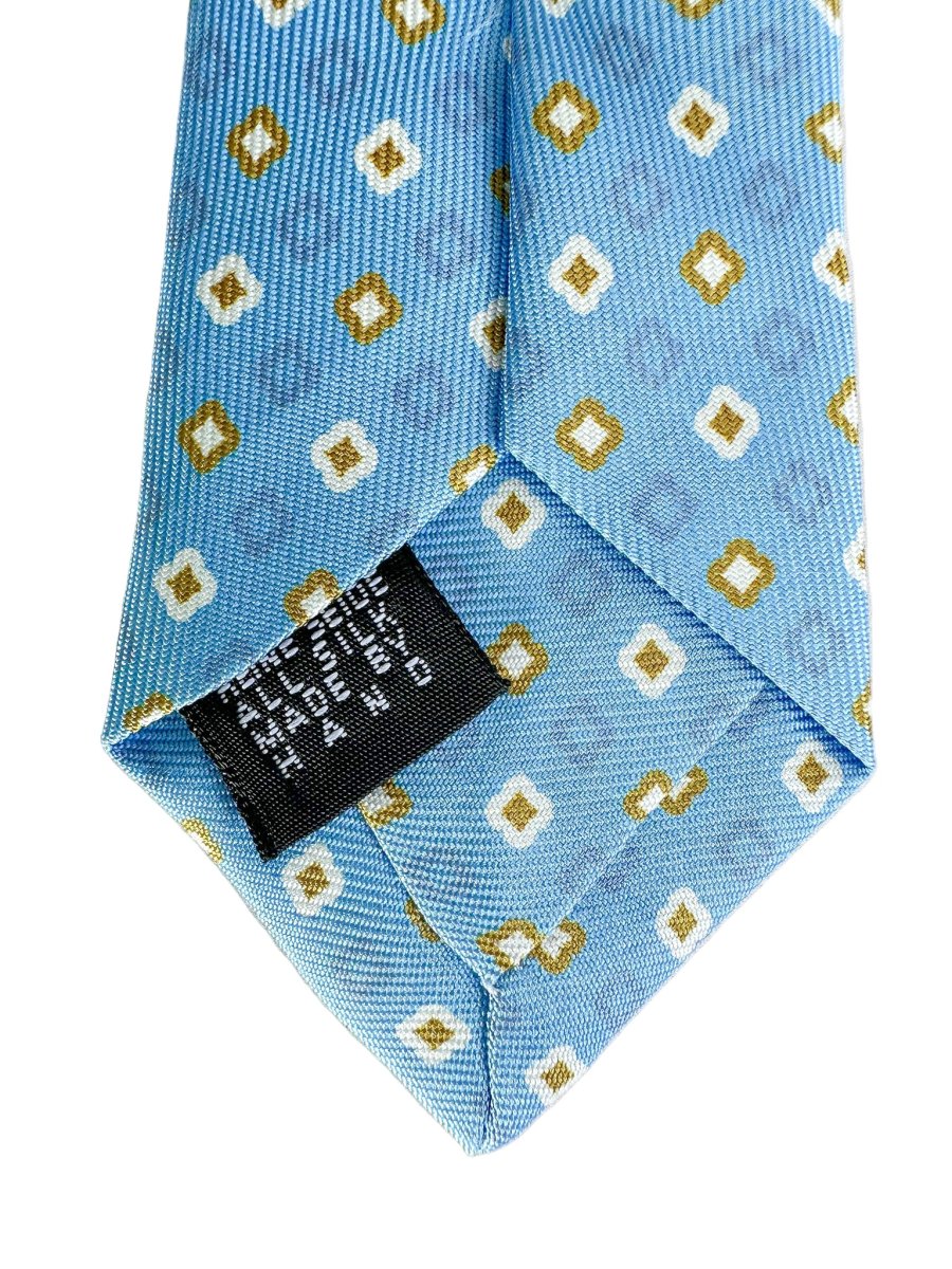 Drake's Light Blue Mustard Diamond Print Silk Tie - Imagen 7