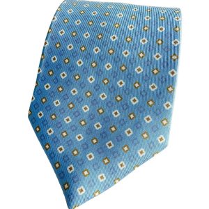 Drake's Light Blue Mustard Diamond Print Silk Tie