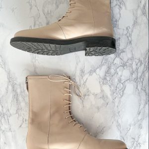 LEGRES Beige Leather Lace-Up Combat Boots