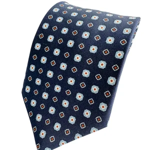 Drake's Navy Aztec Square Print Silk Tie