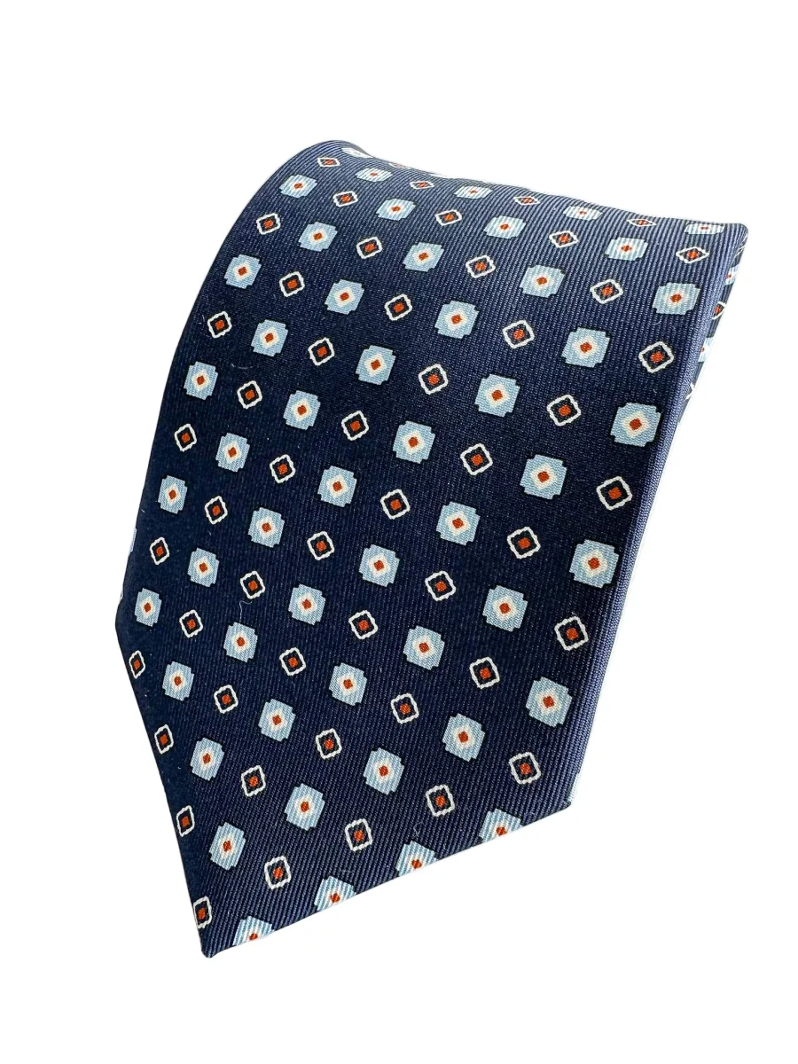 Drake's Navy Aztec Square Print Silk Tie - Imagen 2