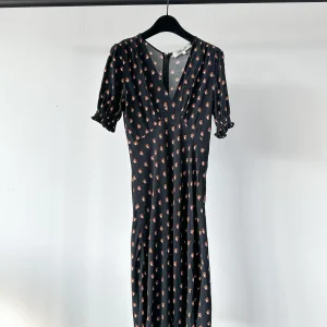 Diane Von Fursternberg Black V-Neck Crepe Printed Dress