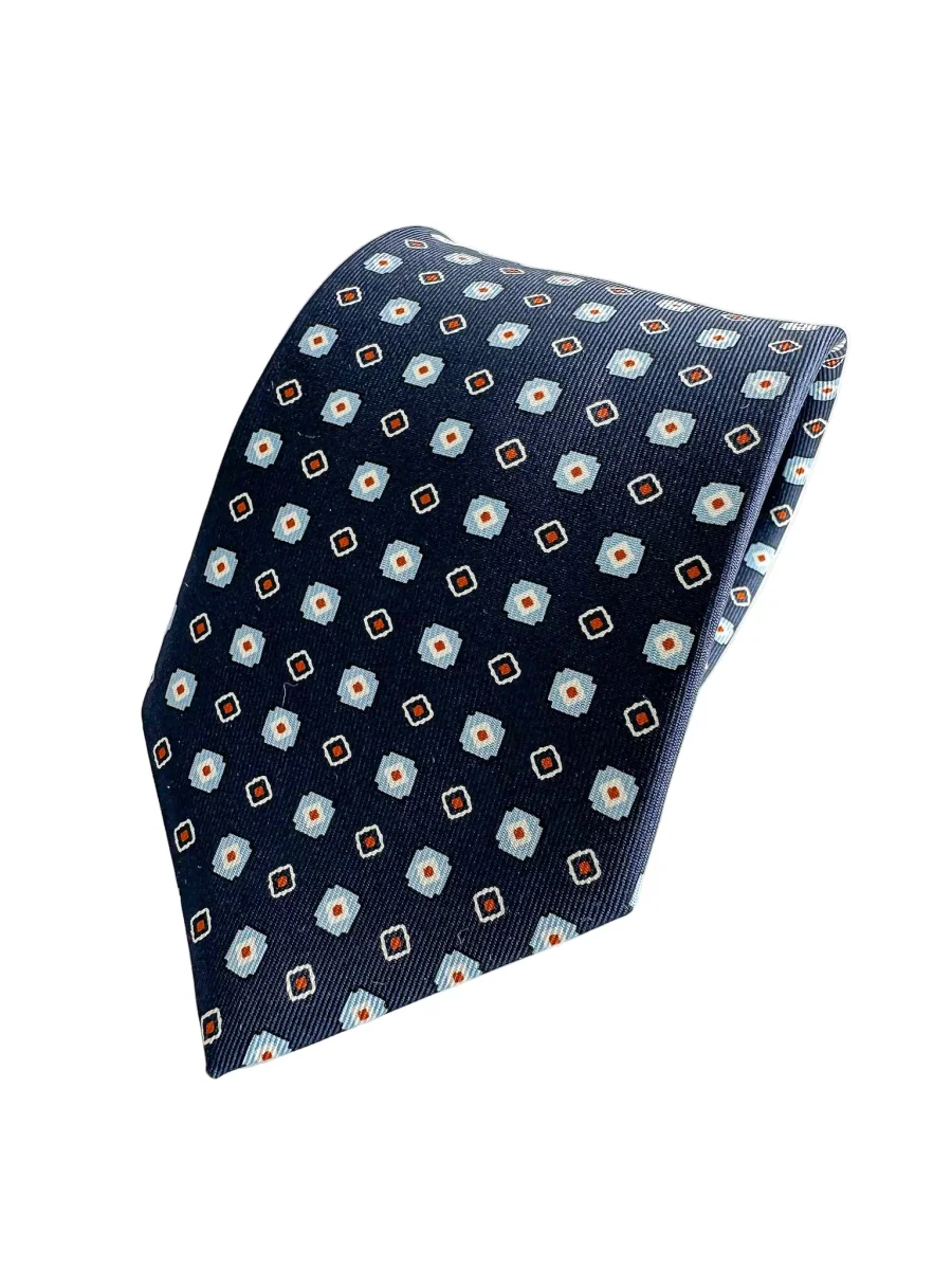 Drake's Navy Aztec Square Print Silk Tie - Imagen 8