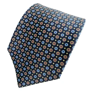 Drake's Navy Floral Silk Tie With Dark Orange Blue Floral