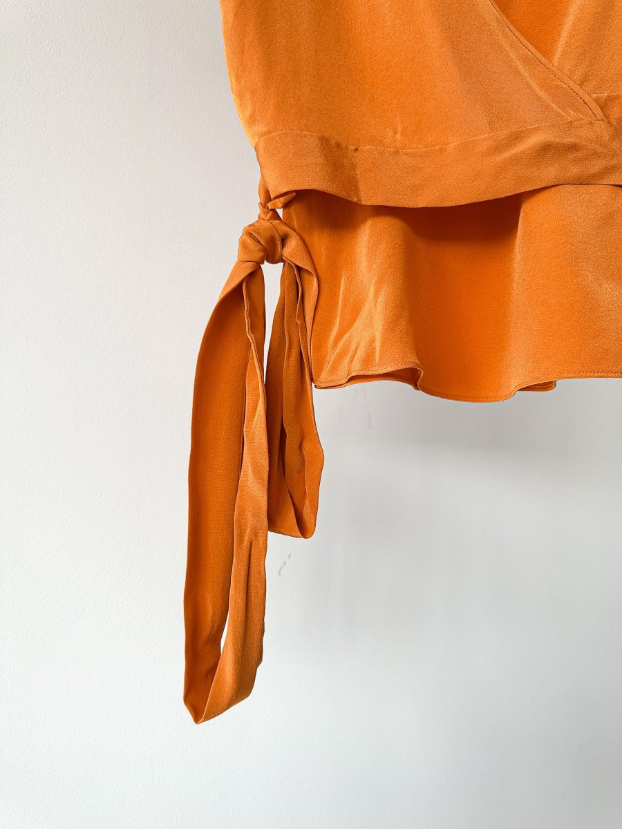 Diane Von Furstenberg DVF Orange Crepe De Chine Silk Wrap Blouse Top - Imagen 8