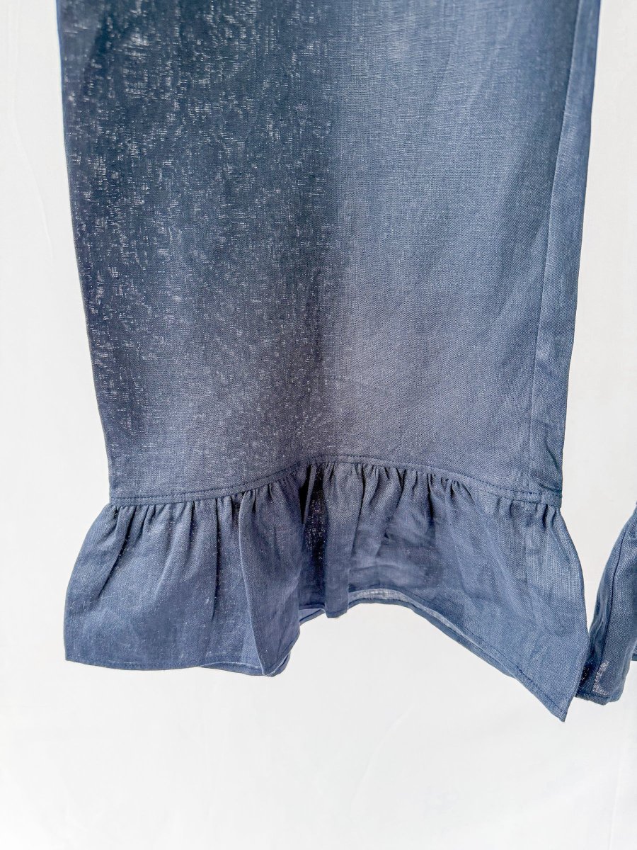 Sleeper Linen Ruffle Trim Navy Rumba Trousers - Imagen 4