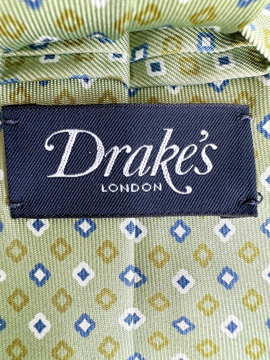 Drake's Green Diamond Print Silk Tie - Imagen 7