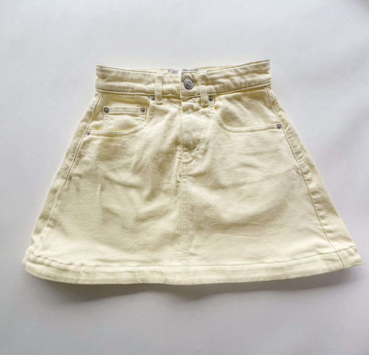 Coperni Light Yellow Trapeze Denim Mini Skirt - Imagen 9
