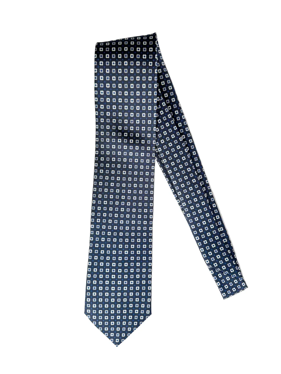 Drake's Navy Floral Silk Tie With Ecru Floral - Imagen 3