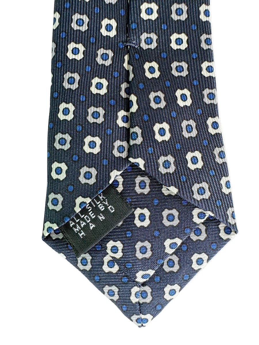 Drake's Navy Floral Silk Tie With Ecru Floral - Imagen 7