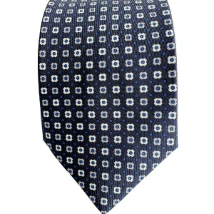 Drake's Navy Floral Silk Tie With Ecru Floral