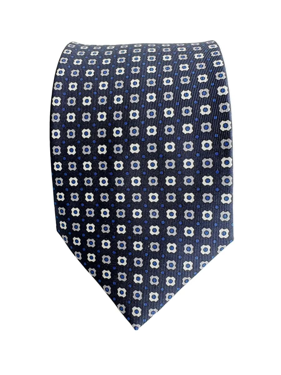 Drake's Navy Floral Silk Tie With Ecru Floral - Imagen 2