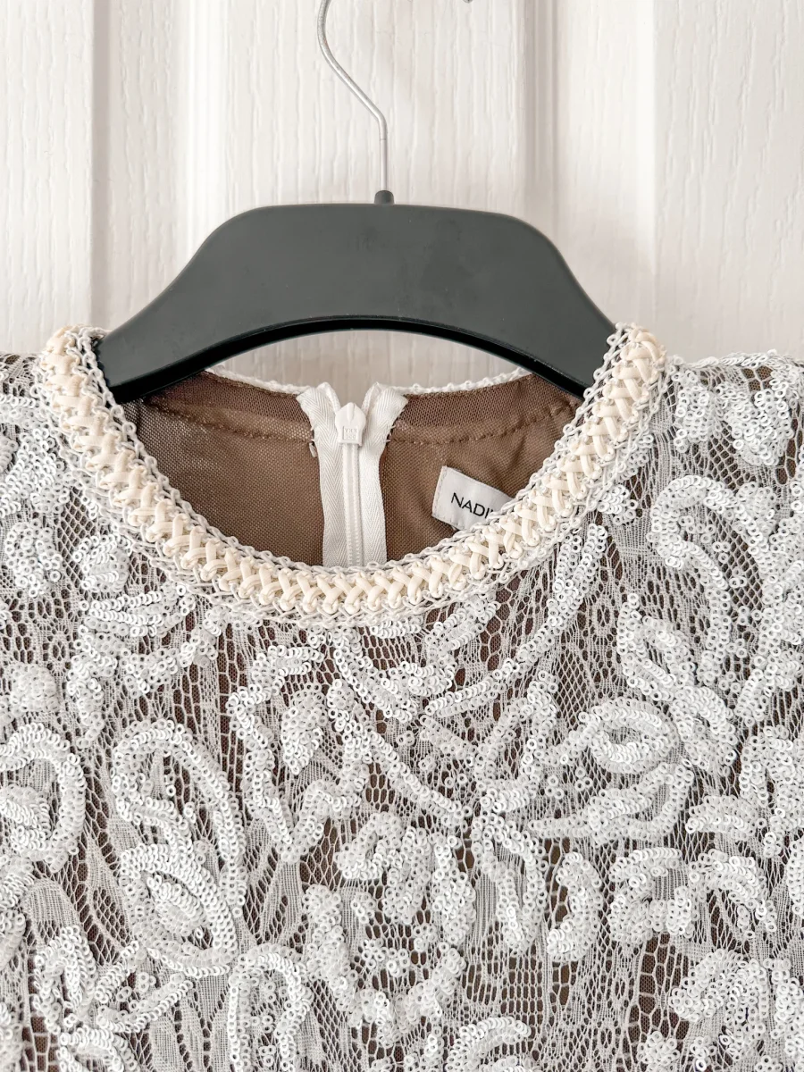 Nadine Merabi White Bella Dark Nude Lace Sequinned Long Sleeve Jumpsuit - Imagen 4