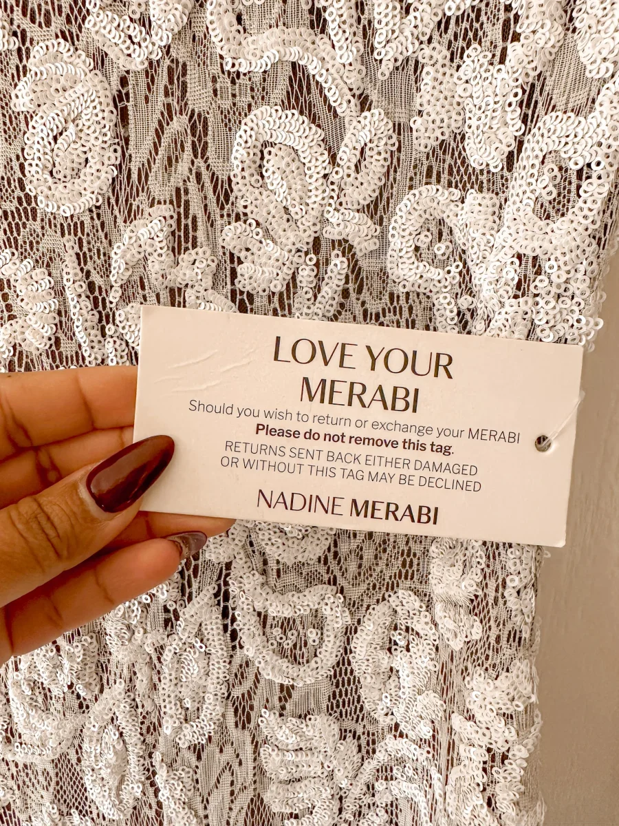 Nadine Merabi White Bella Dark Nude Lace Sequinned Long Sleeve Jumpsuit - Imagen 5