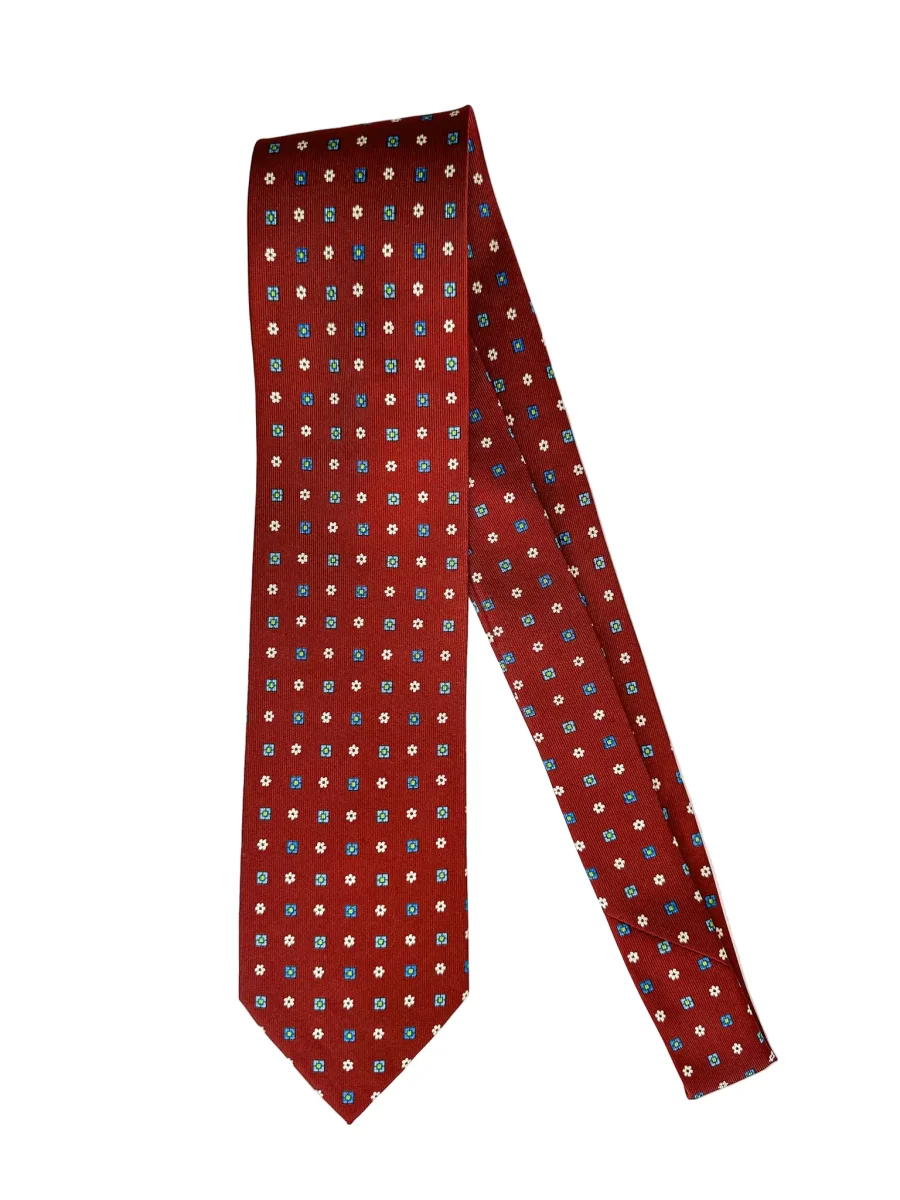 Drake's Dark Red Floral & Diamond Print Tie - Imagen 3