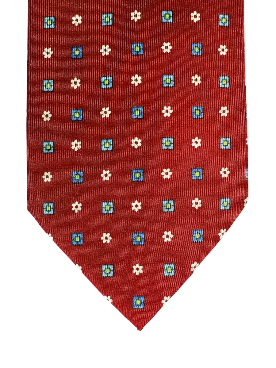 Drake's Dark Red Floral & Diamond Print Tie - Imagen 4