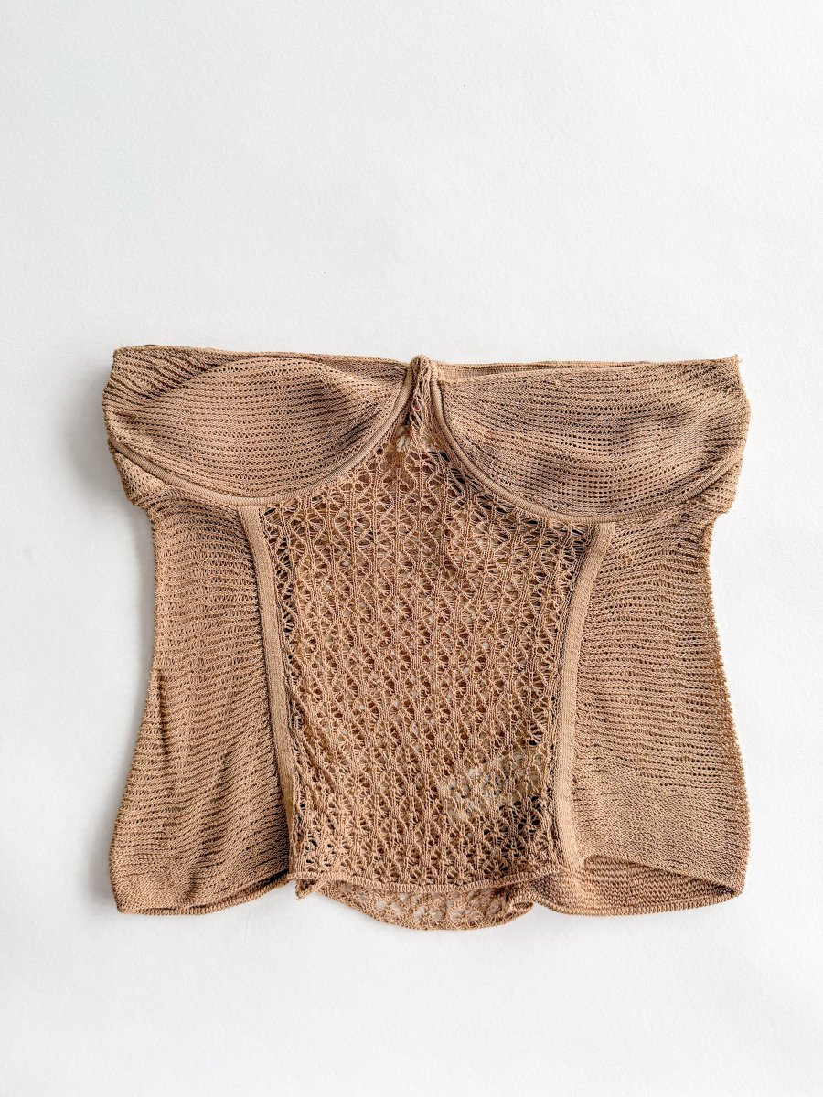 KHAITE The Lori Lace Knit Brown Bustier Top - Imagen 4