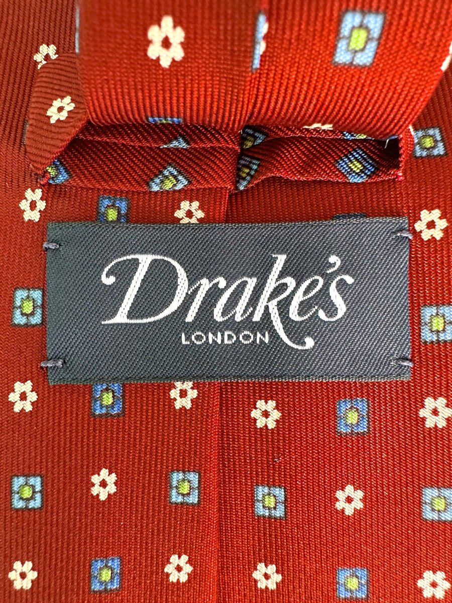 Drake's Dark Red Floral & Diamond Print Tie - Imagen 6