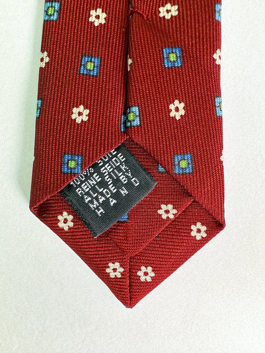 Drake's Dark Red Floral & Diamond Print Tie - Imagen 7