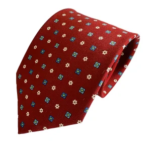 Drake's Dark Red Floral & Diamond Print Tie