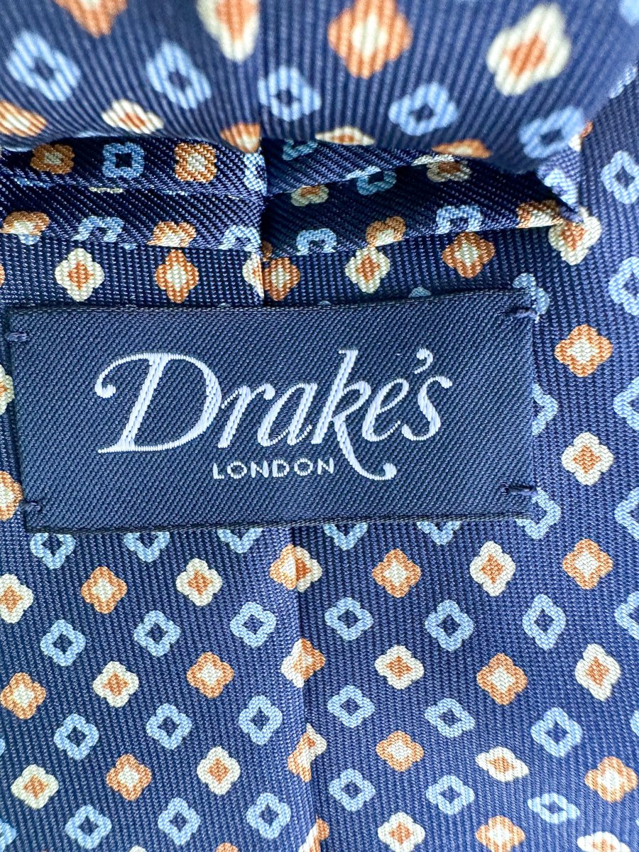 Drake's Floral Diamond Navy Silk Tie - Imagen 7