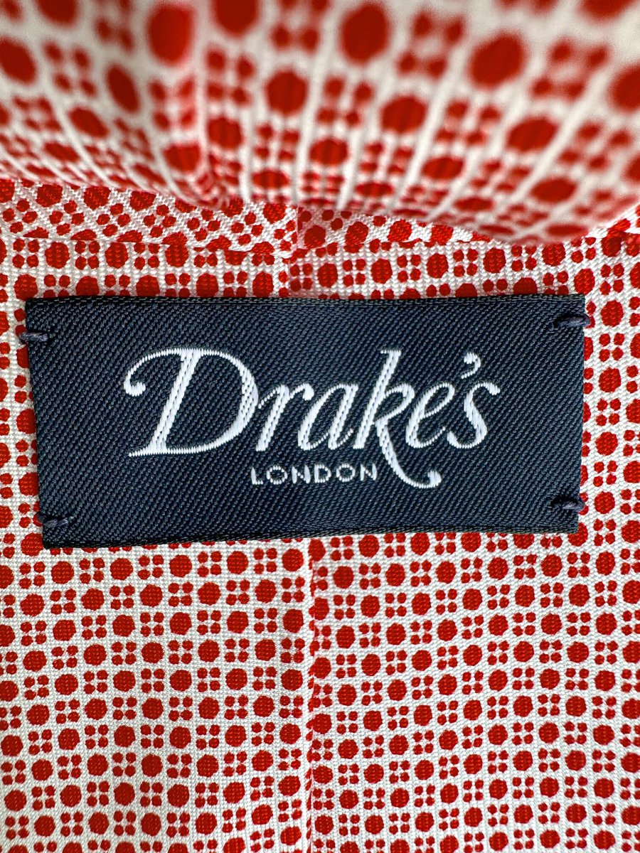 Drake's Red & White Dot Geometric Print Silk Tie - Imagen 6